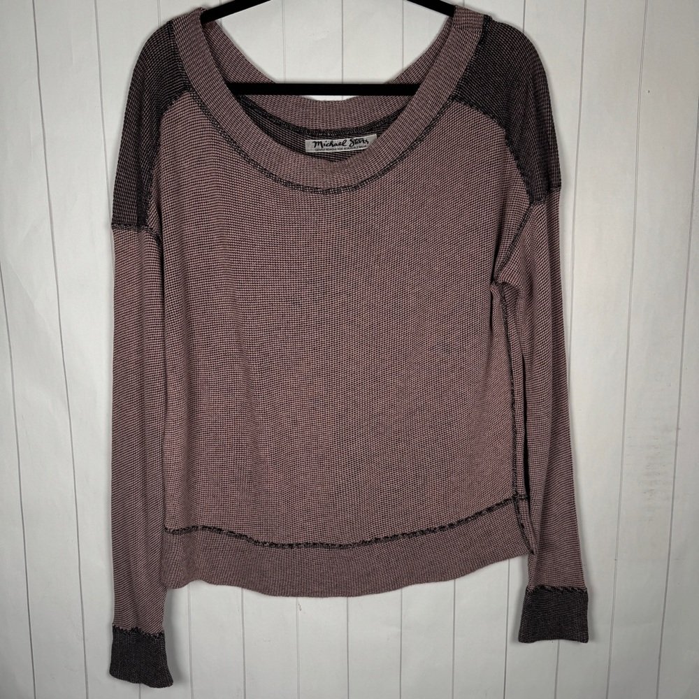 Michael Stars Purple Reversible Sweater Thermal Waffle Knit Loose Fit Fall Top S